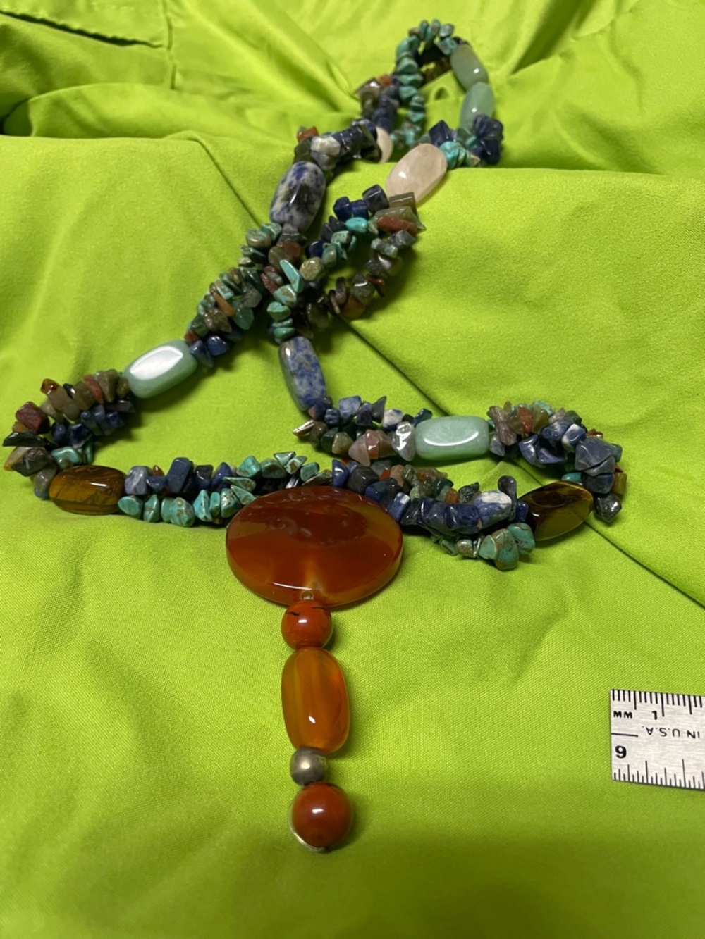 Boho Multi-Stone Necklace with Brown Carnelian Pendant